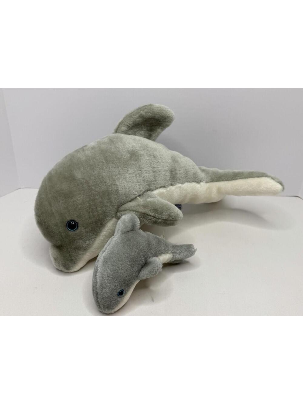 1988 Vintage Sea World 14" Bottle Nose Dolphin & 6" Baby Stuffed PlushP153